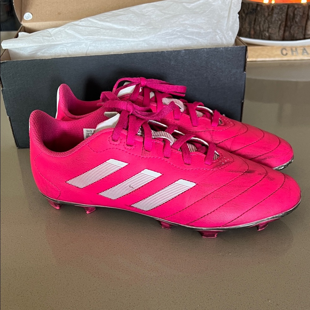 Adidas Fuchsia Soccer Cleats with White Stripes
